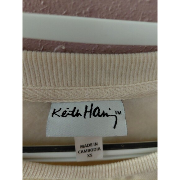 Keith Haring Lightweight Sweatshirt Beige Unisex Size XS Big Heart Super Soft - Picture 4 of 9